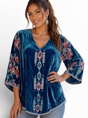 Johnny Was Fabiana Aztec silk velvet Burnout tunic NWT